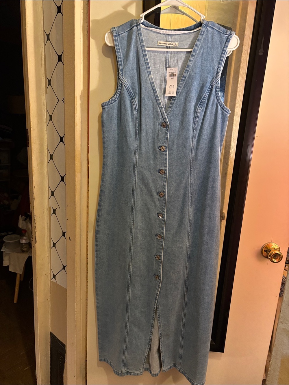 Abercrombie & Fitch Light Blue Denim Sleeveless Button-Front Midi dress